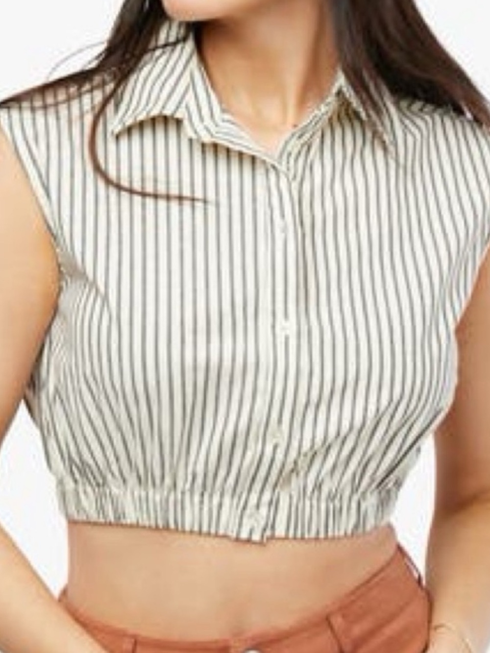 WeWoreWhat Cropped Sleeveless Button-Front Popover in Cream and Black Stripes